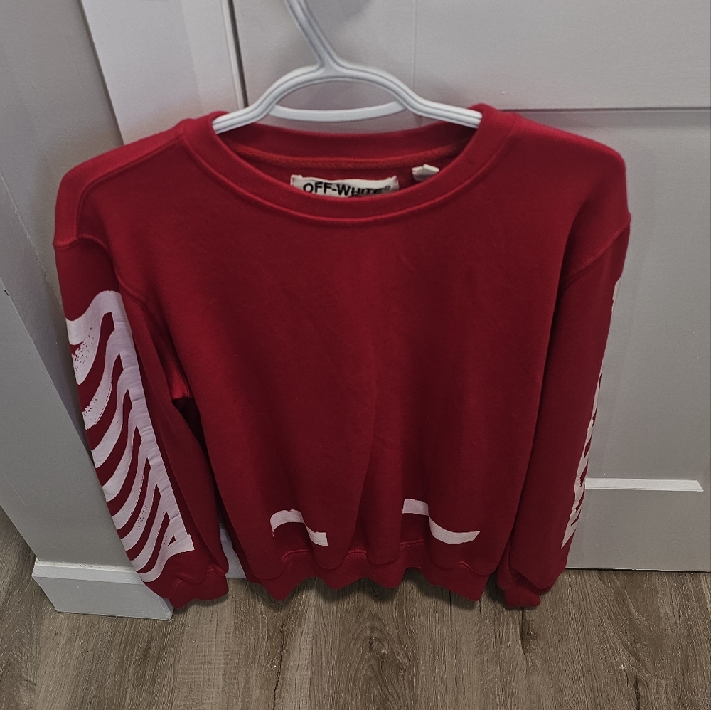 Red Off-White Sweatshirt with White Graphics